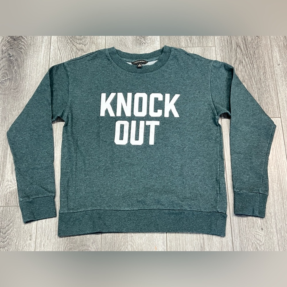 BANANA REPUBLIC SMALL Knock Out French Terry Crew Neck Sweatshirt Spellout Green